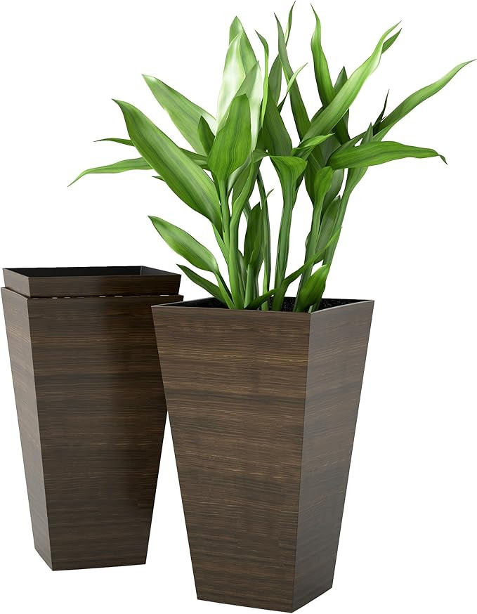 Outsunny Tall Planter for Outdoor Plants Set of 3, 28 Inch Taper Planter with Drainage Holes, Woo... | Amazon (US)
