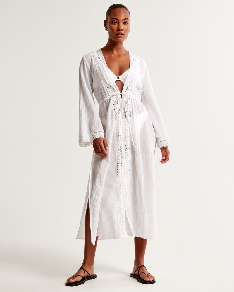Long-Sleeve Tie-Front Maxi Dress Coverup | Abercrombie & Fitch (US)