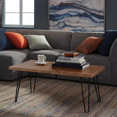 Furniture Live Edge Coffee Table with Hairpin Metal Legs - Rustic Modern Farmhouse | Wayfair North America