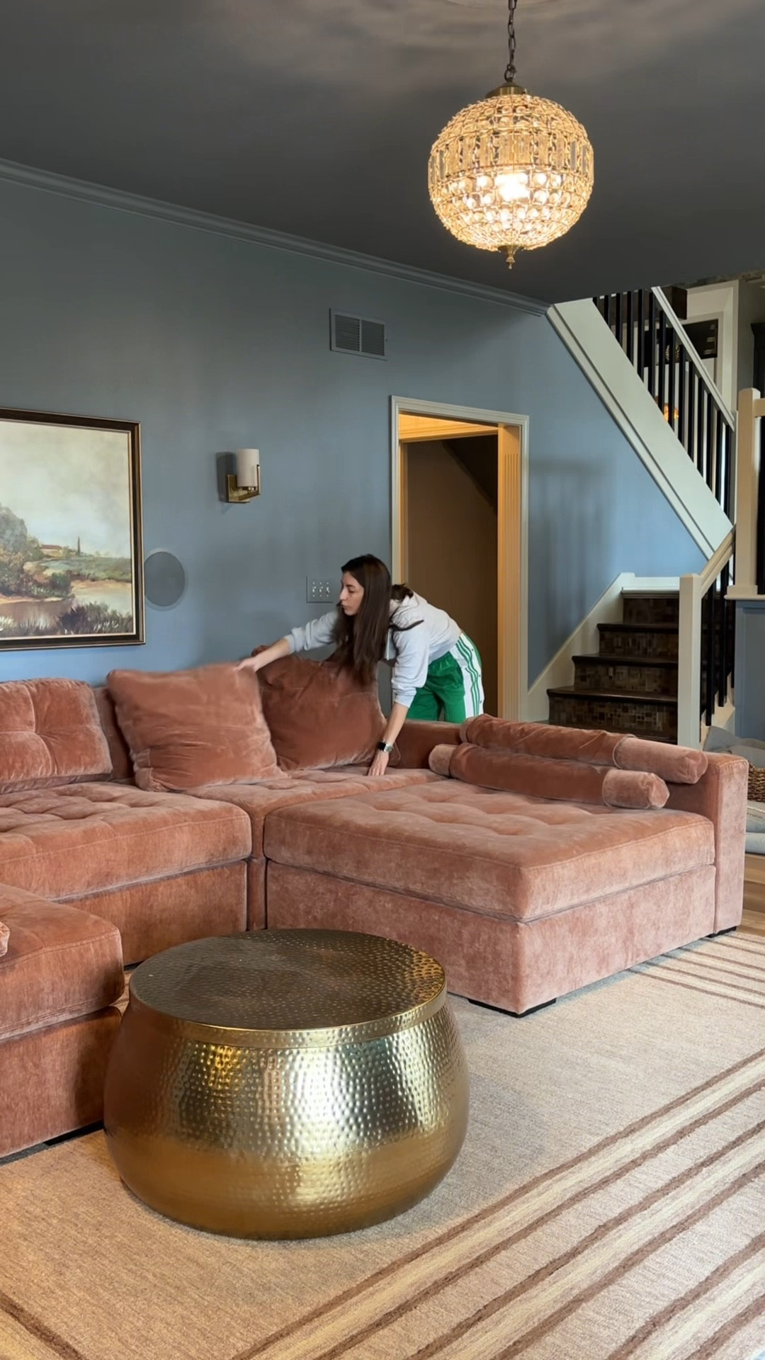 Linking our rug and new pillows here as well as the chandelier! Couch is custom from NFM - message me for details! 💗💗 