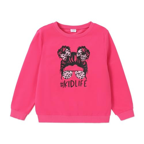 PATPAT Pink Crewneck Sweatshirt Toddler Girl Sweatshirt Girls Animal Print Shirt Baby Girl Clothes Long Sleeve Shirts For Girls, Graphic Crewneck Sweatshirts, Pink Graphic 7-8 | Amazon (US)