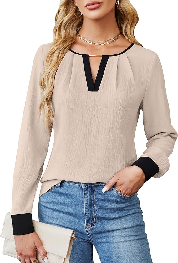 Blooming Jelly Womens Business Casual Long Sleeve Tops Color Block Fall Outfits 2024 Dressy Basic... | Amazon (US)