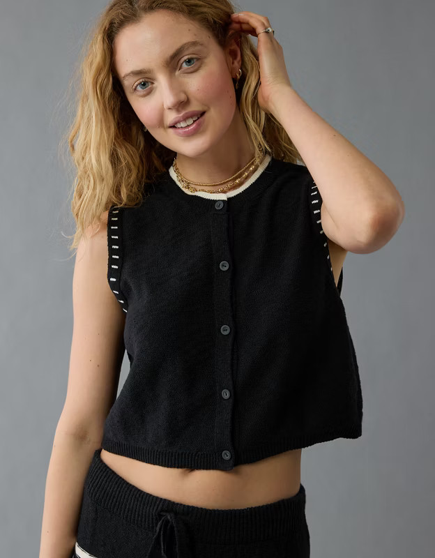 AE Crew Neck Button-Up Sweater Vest | American Eagle Outfitters (US & CA)