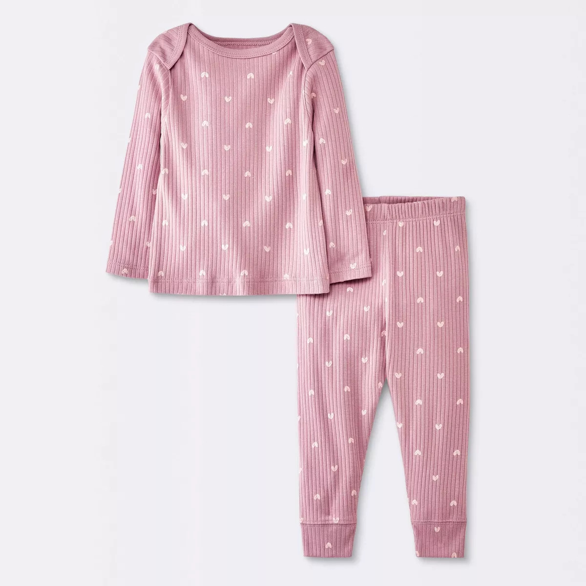 Baby Girls' 2pc Wide Ribbed Heart Top & Bottom Set - Cloud Island™ Pink 6-9M | Target