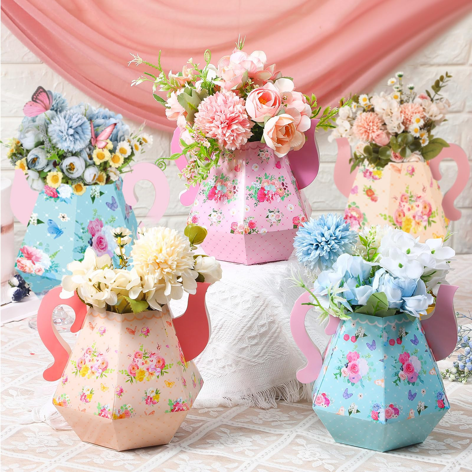 Fulmoon 6 Pcs Tea Party Decorations 6.7'' Flower Boxes Centerpiece Princess Centerpieces for Tabl... | Amazon (US)