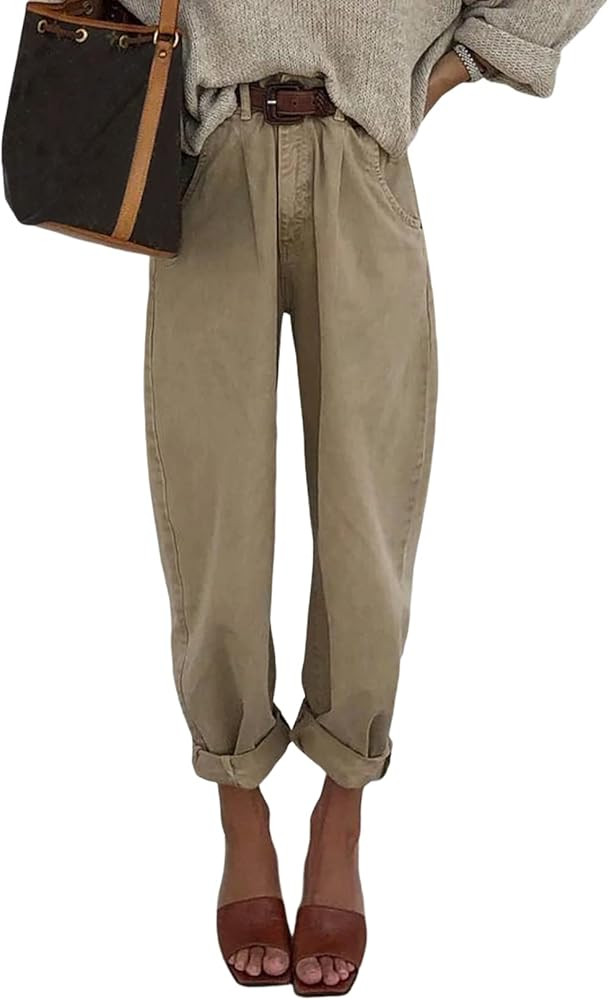 Astylish Womens High Waisted Baggy Jeans Boyfriend Cropped Denim Pants | Amazon (US)