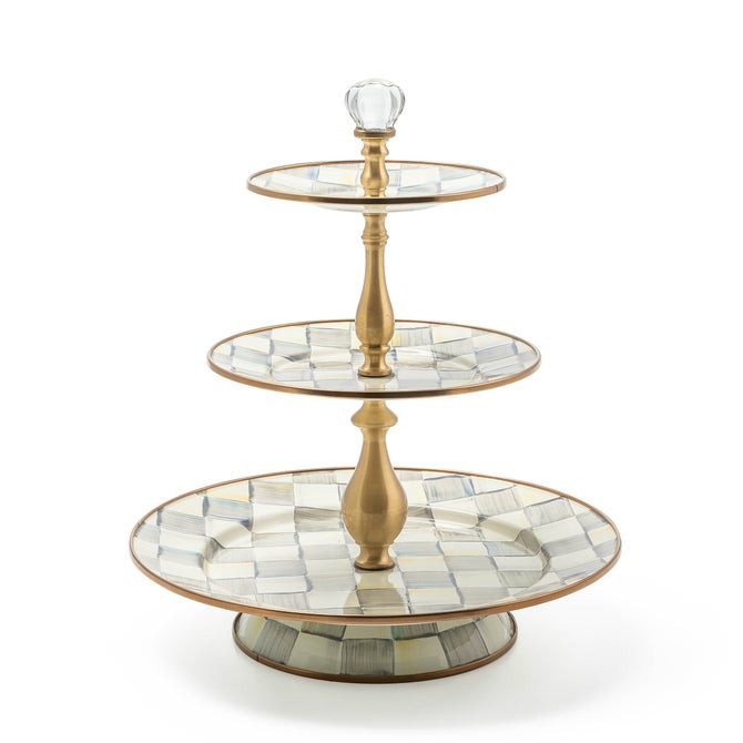 Sterling Check Three Tier Sweet Stand | MacKenzie-Childs