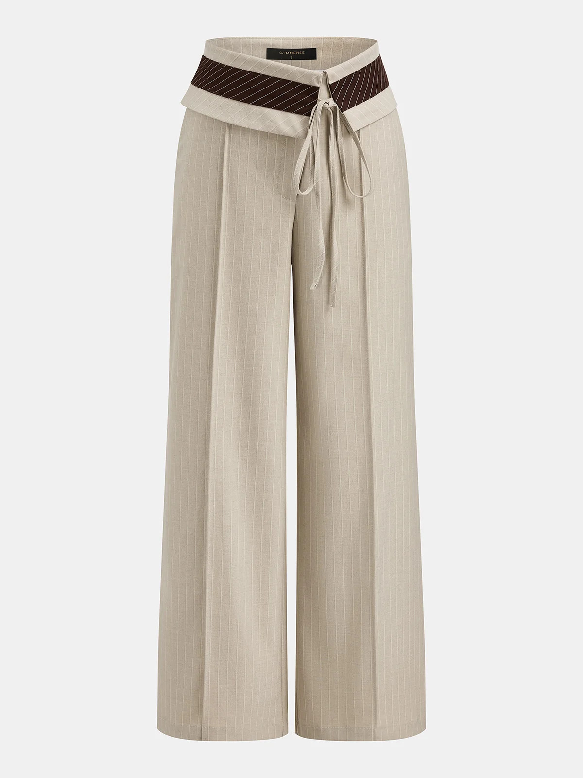 Fold Over Waist Pinstripe Wide Leg Pants | Commense