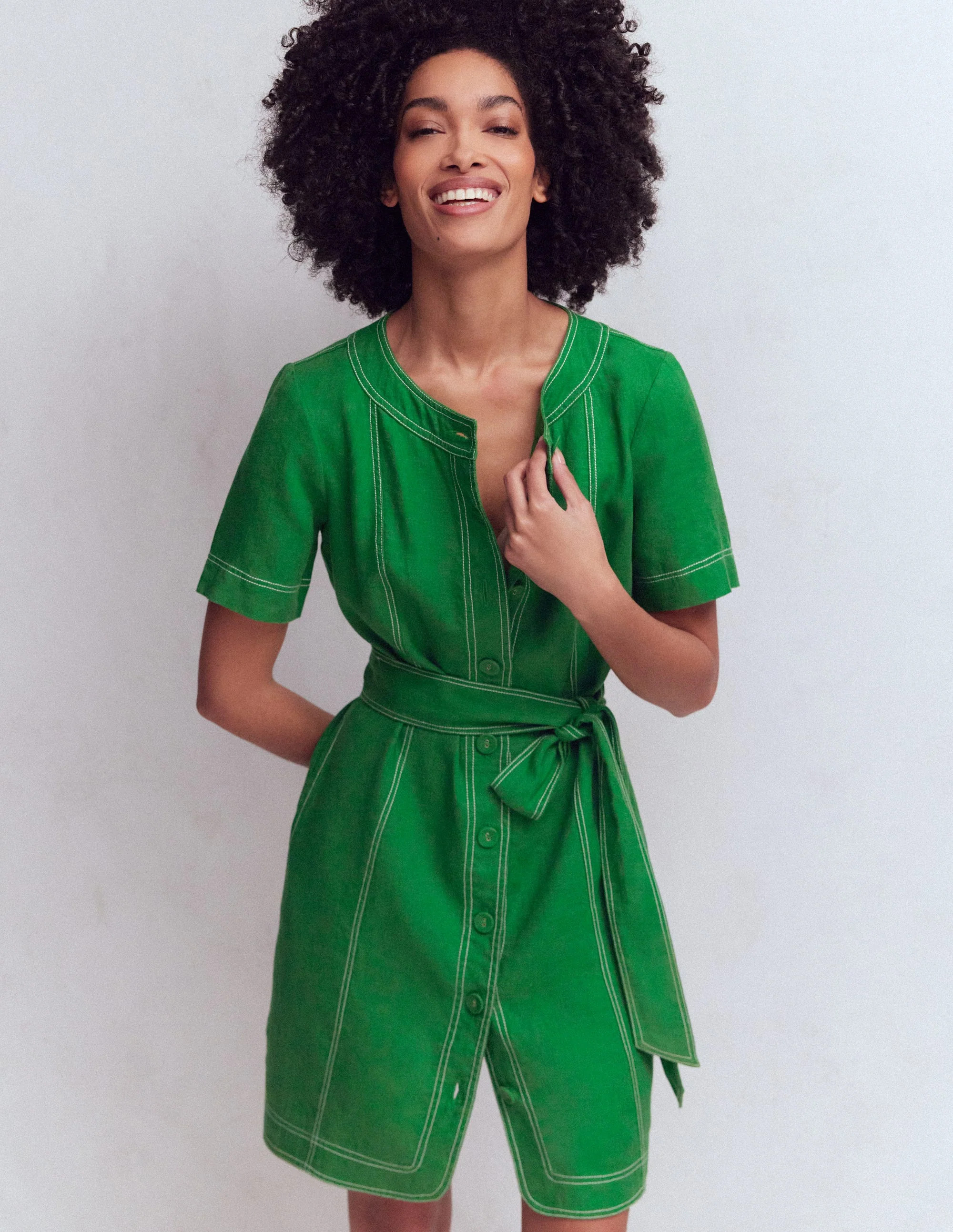 Callie Linen Short Dress-Highland Green | Boden (US)