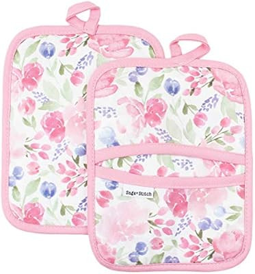 Sage and Stitch Kitchen Pot Holders for Women 7'' x 9'' with Hand Pockets and Hanging Loop, Dual ... | Amazon (US)