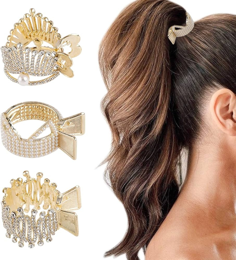 FRDTLUTHW 1.77Inch Small Hair Claw Clips for High Ponytail, Rhinestone Shark Hair Clips for Women... | Amazon (US)