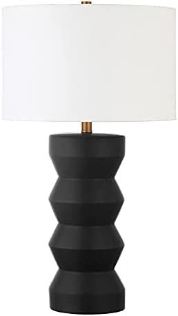 Carlin 28" Tall Ceramic Table Lamp with Fabric Shade in Matte Black/White | Amazon (US)