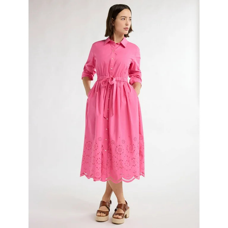 Free Assembly Women’s Cotton Eyelet Maxi Shirtdress, Sizes XS-XXL | Walmart (US)