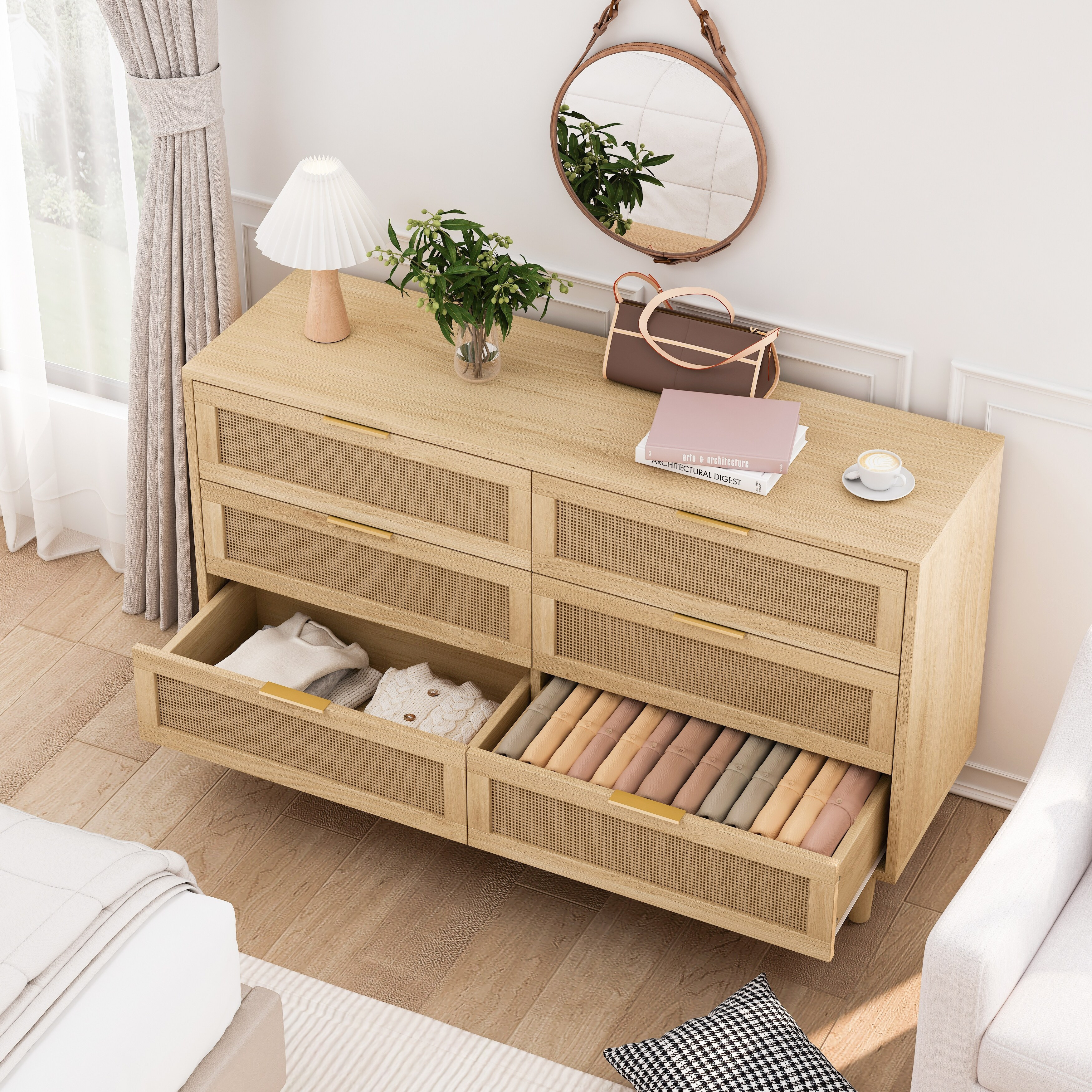 6-Drawers Rattan Storage Cabinet with White Drawer Slides,for Bedroom,Living Room | Bed Bath & Beyond