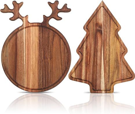Umigy 2 Pcs Christmas Charcuterie Boards Christmas Tree Wooden Cutting Board with Handle Antler A... | Amazon (US)