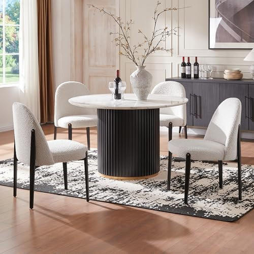 Morden Fort Boucle Dining Chairs Set of 4, Thick Upholstered Chairs with Metal Legs & Curved Back... | Amazon (US)
