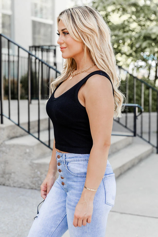 When You're Around Black Ribbed Knit V-Neck Brami | Pink Lily