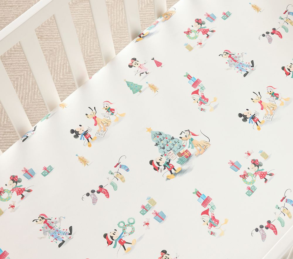 Disney Mickey Mouse Christmas Organic Crib Fitted Sheet | Pottery Barn Kids
