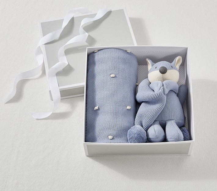 Cotton Sweater Knit Baby Blanket and Fox Thumbie Set | Pottery Barn Kids