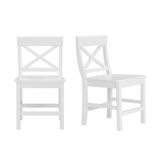 StyleWell Cedarville White Wood Dining Chair with Cross Back (Set of 2) (19.42 in. W x 31.98 in. ... | The Home Depot