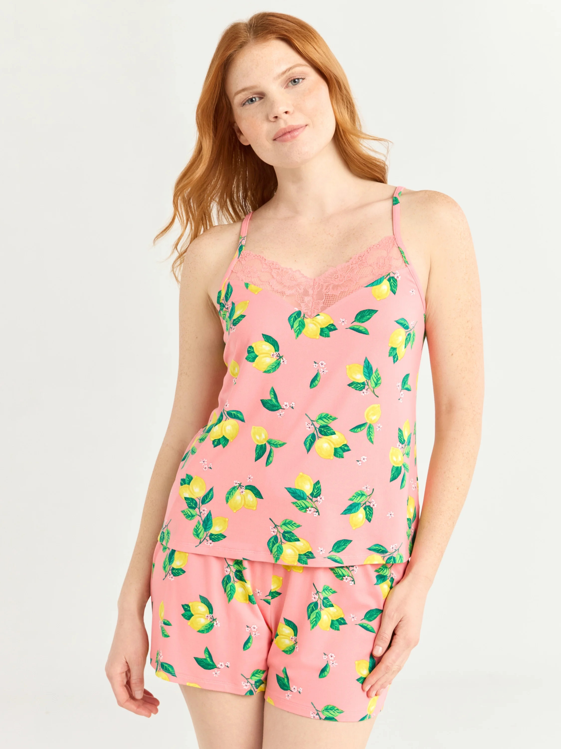 Joyspun Women’s Knit Cami and Shorts Pajama Set with Lace Trim, Sizes XS-3X | Walmart (US)