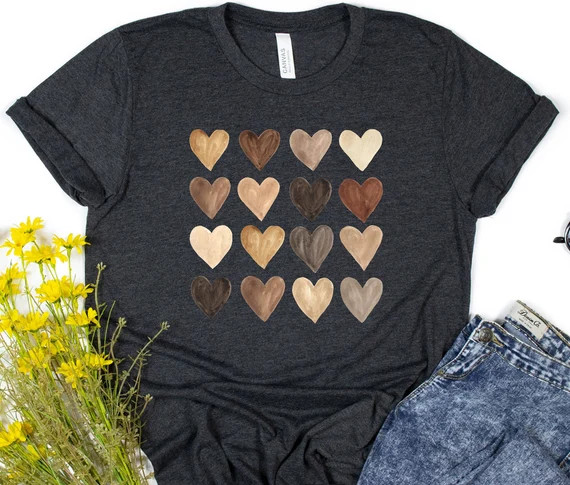 Unity Heart Graphic Tee | Unity Skin Tone Hearts Shirt | Gifts for her | gifts for him | Black Hi... | Etsy (US)