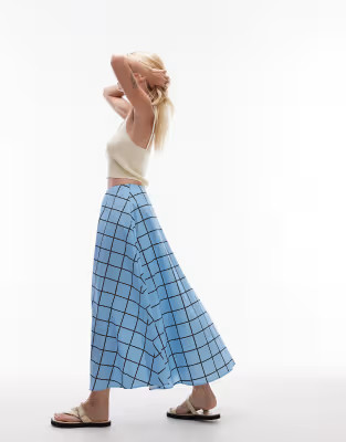Topshop circle maxi skirt in blue windowpane check | ASOS | ASOS (Global)