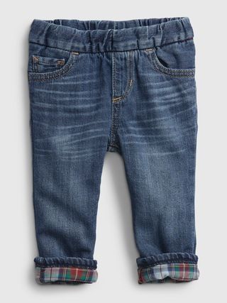 Baby Plaid Lined Straight Pull-On Jeans | Gap (US)