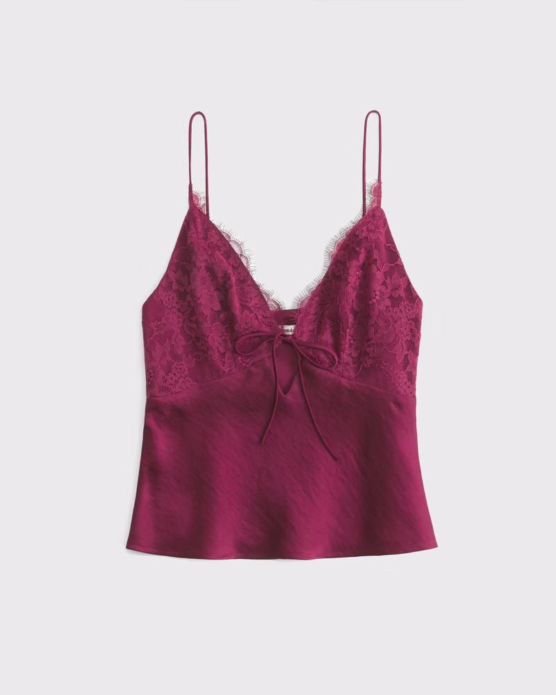Abercrombie & Fitch Women's Lace and Satin V-Neck Cami in Plum - Size XS | Abercrombie & Fitch (US)