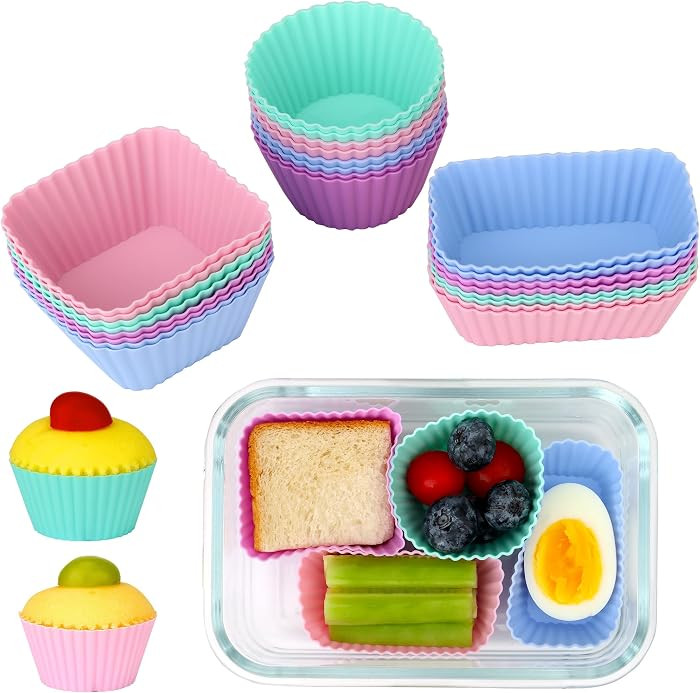 24 pcs Silicone Cupcake Baking Cups Dulinkas Reusable Cupcake Liners Non-Stick Baking Muffin Line... | Amazon (US)
