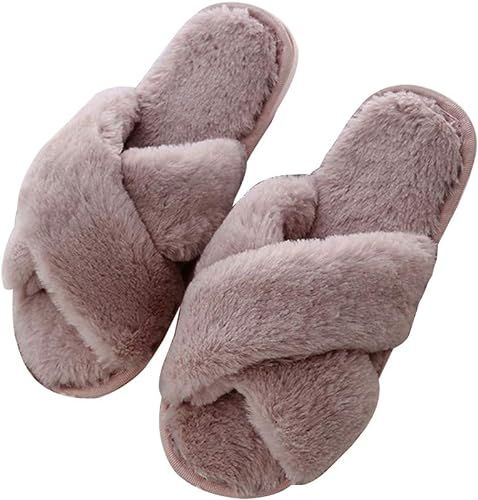 GaraTia Women's Plush Open Toe Slippers Cross Band Memory Foam Slip On Anti-Skid Sole | Amazon (CA)