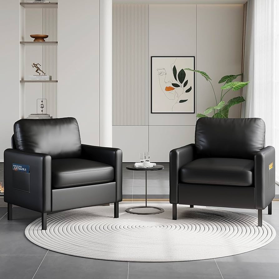STHOUYN Black Faux Leather Accent Chair Set of 2 with Arms, Modern Small Accent Office Chair, Wai... | Amazon (US)