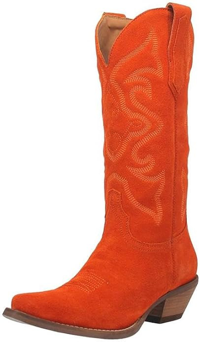 Women's Embroidered Western Cowboy Cowgirl Boots Chunky Heel Pull On Round Toe Mid Wide Calf Wedd... | Amazon (US)