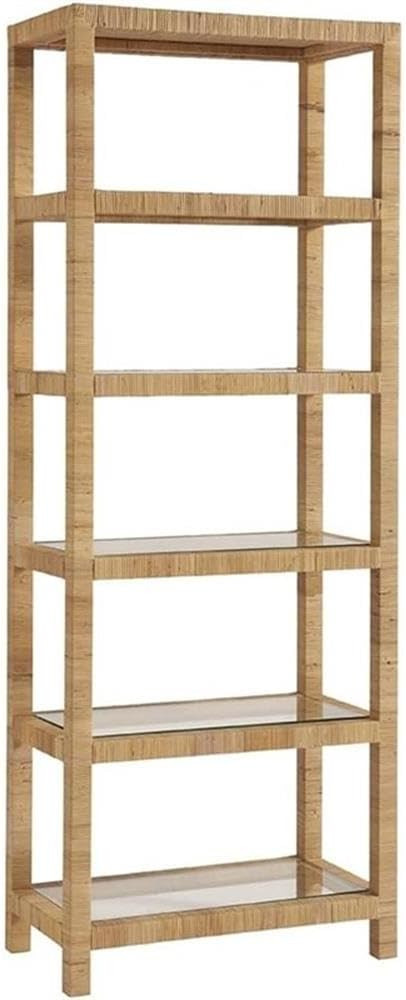 Coastal Living Escape Long Key Woven Rattan Wood 5 Shelf Bookcase with Glass Shelves | Amazon (US)