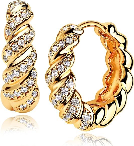 Mevecco Gold Dainty Huggie Hoop Earring,18K Gold Plated Cute Tiny Drop Ball Hoop Earrings for Women | Amazon (US)