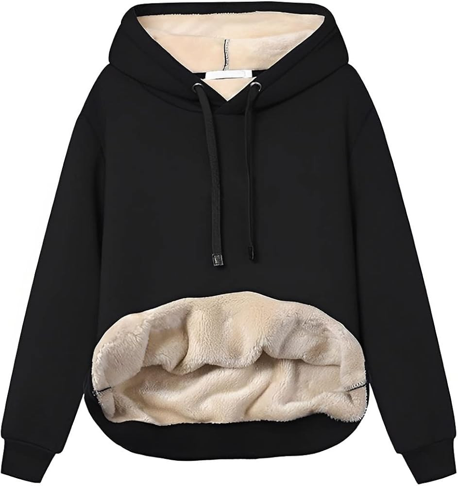 Womens Hooded Sweatshirt Fleece Sherpa Lined Hoodies Winter Causal Loose Fit Pullover | Amazon (US)