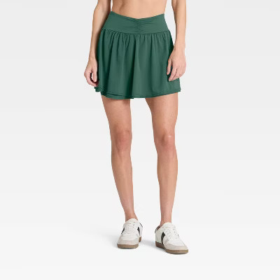 Women's Woven Shirred Skort - All In Motion™ Dark Green M | Target