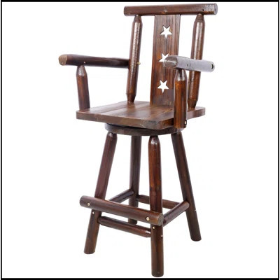 Rustic Bar Stool - Fir Wood Construction, Chair Withdecorative Star Backrest, Footrest,Wide Armrest, Rustic Kitchen Stool, Tall Bistro Chair For Dinin | Wayfair North America