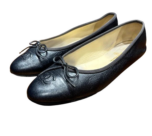 Chanel Navy Blue Leather Ballet Flats | Italist.com US