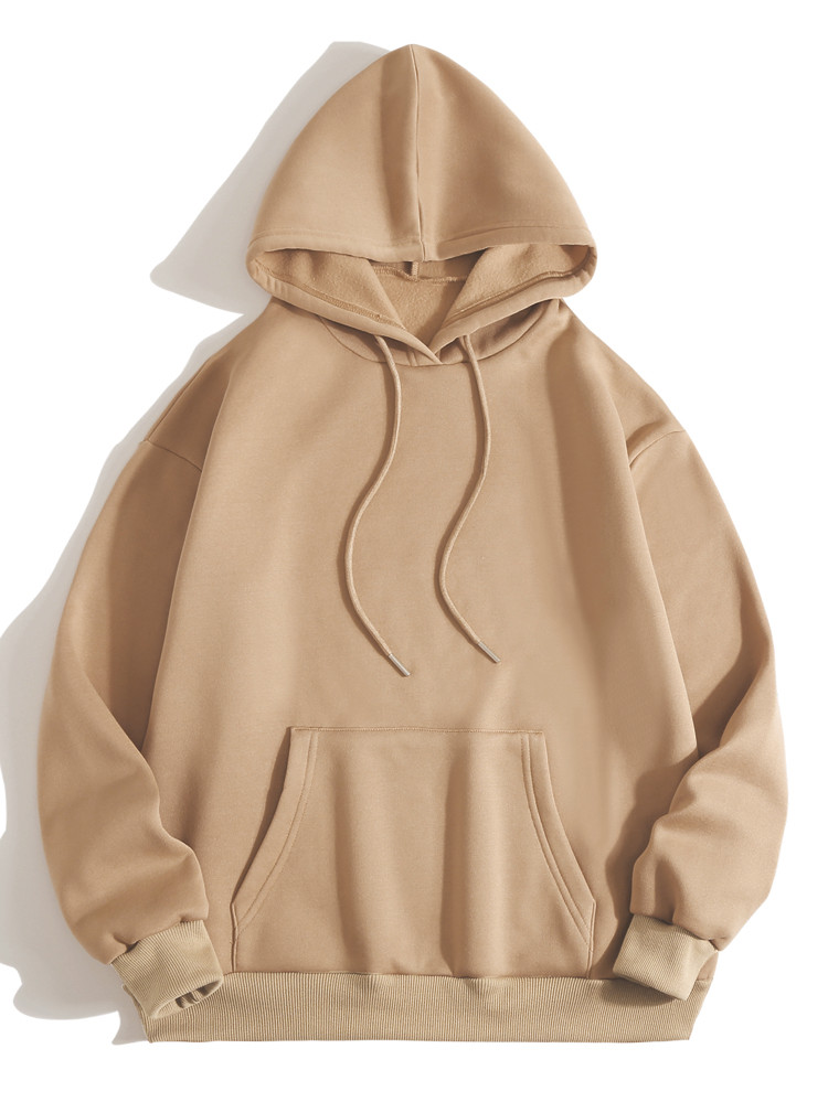 Solid Drawstring Pocket Front Hooded Sweatshirt | SHEIN