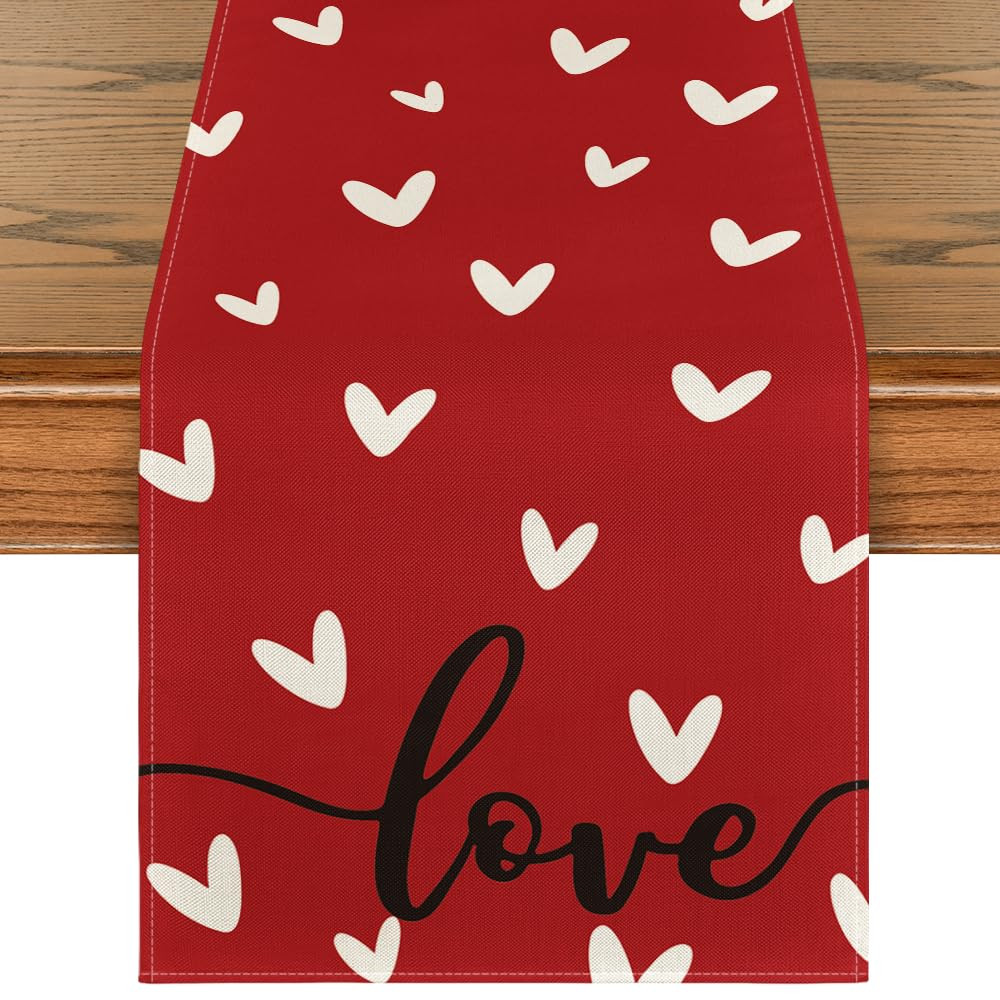 Artoid Mode Red Love Valentine's Table Runner, Seasonal Anniversary Kitchen Dining Table Decorati... | Amazon (US)