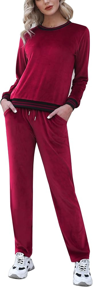 Totatuit Women's Sweatsuit Set Velour Long Sleeve and Pants Sport Sweat Suits 2 Piece Tracksuits ... | Amazon (US)
