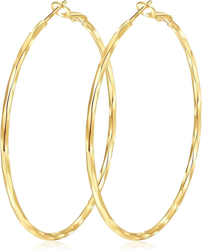 2MM Thin Gold Hoop Earrings Sterling Silver Post Hoop Earrings For Women Diamond-Cut Gold Hoops E... | Amazon (US)