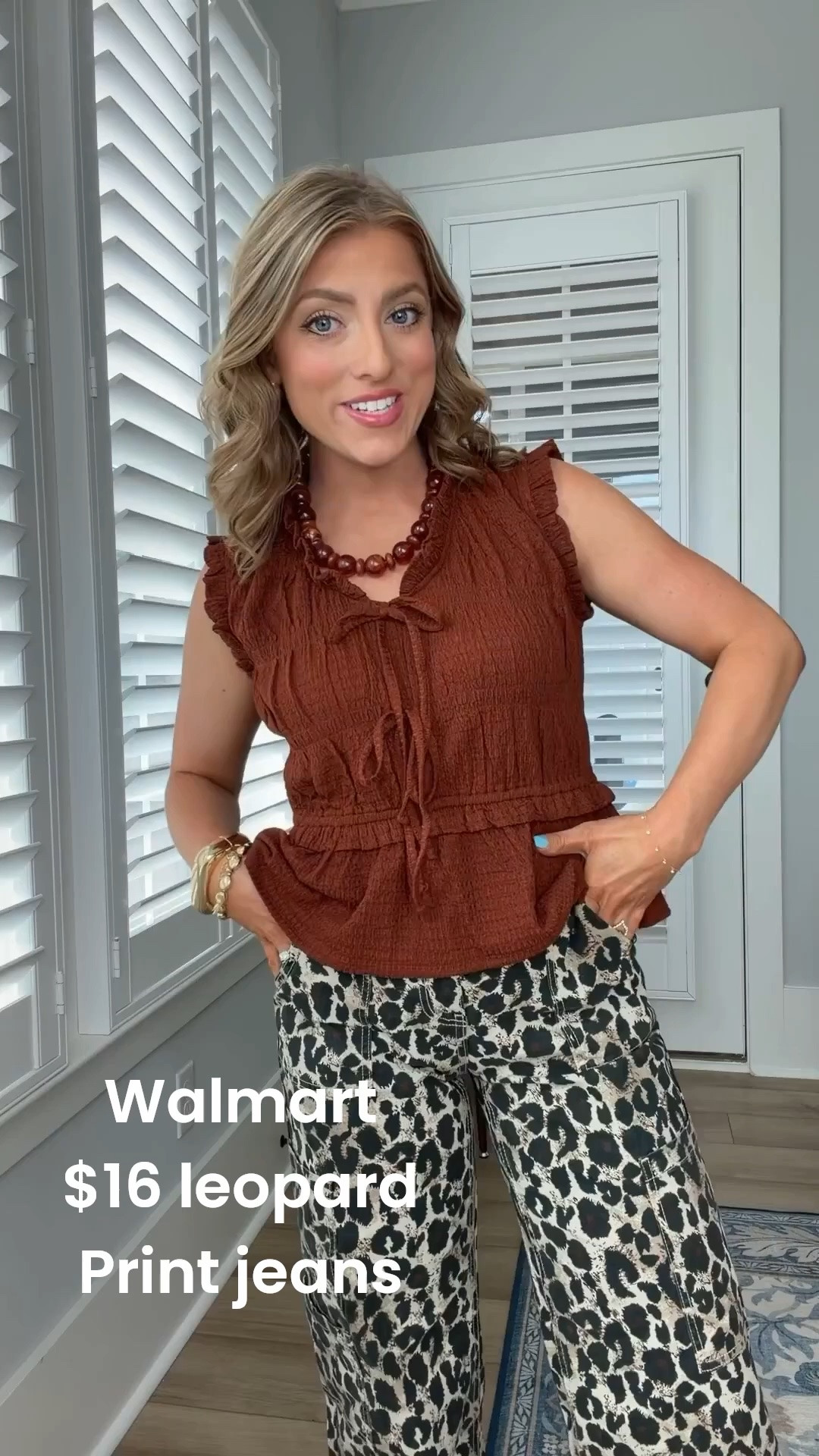 Tell me this doesn’t look like something from a much more expensive retailer! 😍 This Walmart outfit combines one of my favorite trends—leopard print—with the prettiest textured ruffle top for an elevated everyday look.

The flowy wide-leg pants are comfortable and statement-making, while the rich brown top balances everything perfectly. Such a fun outfit for date nights, girls’ nights, or when you just want to feel a little extra put together. ✨

#WalmartFashion #LeopardPrint #WideLegPants #WalmartStyle #AffordableFashion #FashionFinds #StatementStyle #EverydayFashion #OOTD #SummerStyle #BoutiqueStyle #MomStyle #WalmartClothing #BudgetFriendlyFashion #AnimalPrintFashion 🐆🤎✨

#LTKootd #LTKPetite