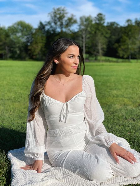 Cottagecore for spring 🤍 Also wore this romper for the welcome party of my wedding! Wearing size XS. Use code SPRING24 for discount!

Spring outfit, white romper, wide leg jumpsuit, balloon sleeve, corset top, sweetheart neckline, picnic outfit, bridal shower outfit, bridal outfit

#LTKSeasonal #LTKwedding #LTKsalealert