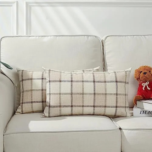 Pack of 2 Fall Lumbar Linen Buffalo Check Throw Pillow Covers Autumn Farmhouse Plaid Cushion Cove... | Walmart (US)