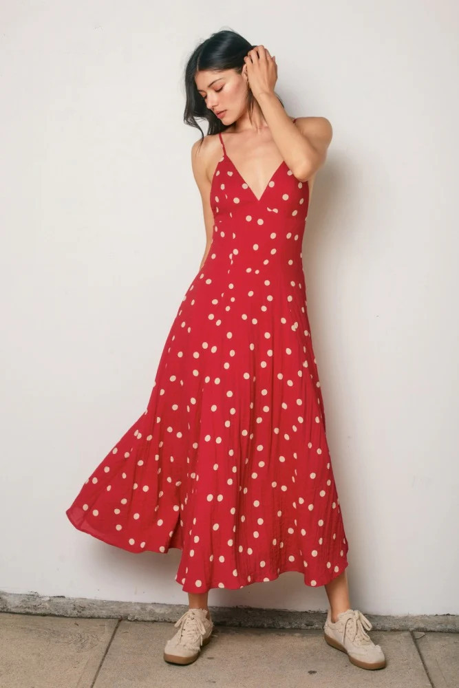 Red Polka Dot Open Back Maxi Dress - Small | PinkBlush Maternity