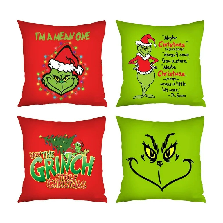 Christmas Pillow Covers 18x18 Inch Set of 4 Merry Christmas Grinch Pillows Decor Grinchmas Farmho... | Walmart (US)