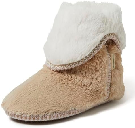 Dearfoams Women's Fuzzy Memory Foam Beth Bedroom Bootie Slipper Sock with Grippers | Amazon (US)