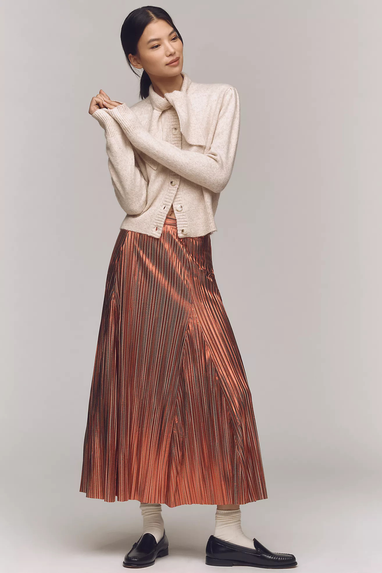 By Anthropologie Metallic Pleated Midi Skirt | Anthropologie (US)